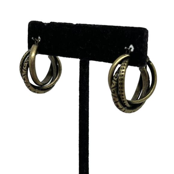 Small Guess Brand 90s Golden Hoop Earrings - Black Accent, Good Condition - Picture 3 of 16